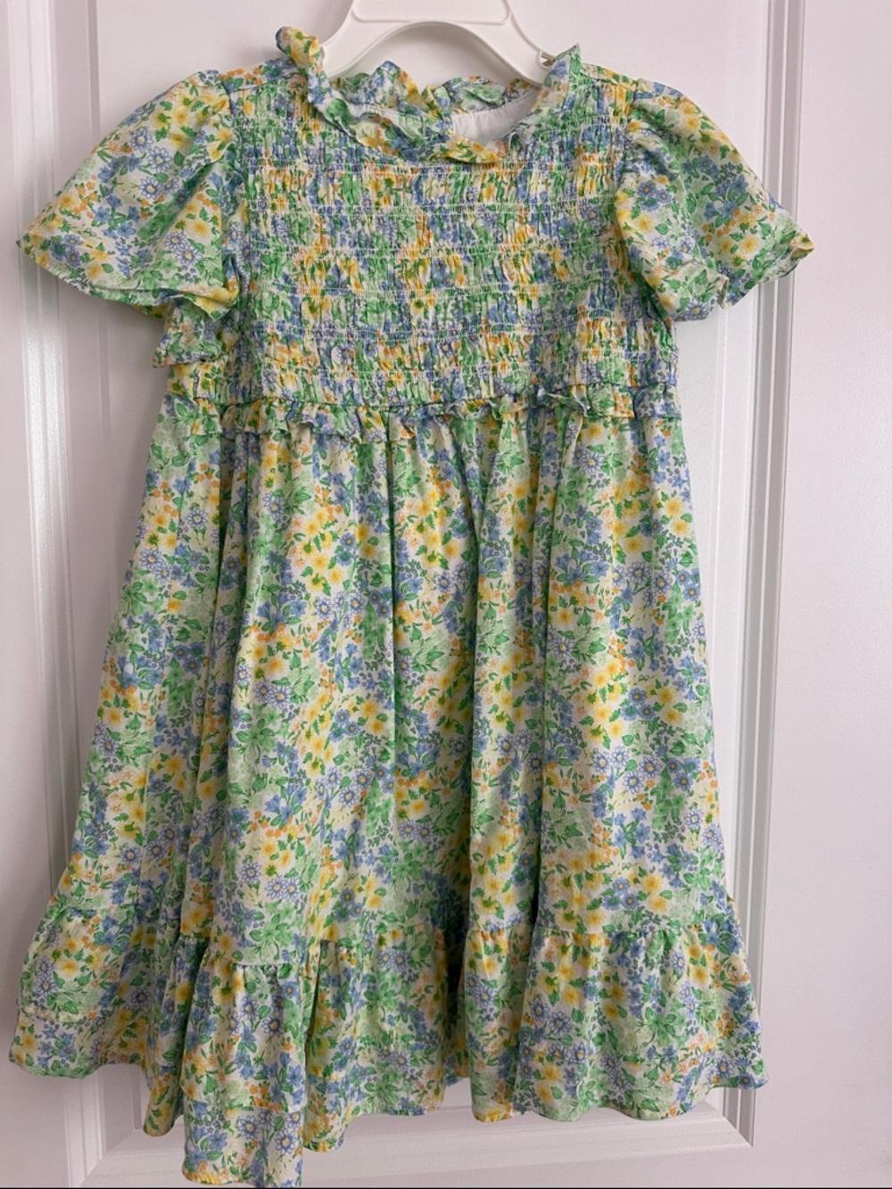 Janie and Jack Green, Yellow & Blue Floral Smocked Dress